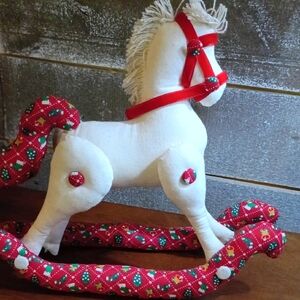 Vintage Handmade Christmas Rocking Horse Plush Jointed Limbs.